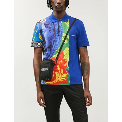 Shop Versace Patchwork-print Cotton-piqué Polo Shirt In Multicolor
