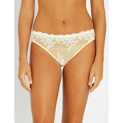 Shop Wacoal Embrace Lace Mesh Bikini Briefs In 767 Lemon Ivory