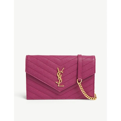 Shop Saint Laurent Monogram Quilted Leather Wallet-on-chain In Dark Grape