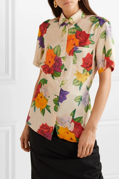 Shop Commission Banker Floral-print Satin-twill Shirt In Beige