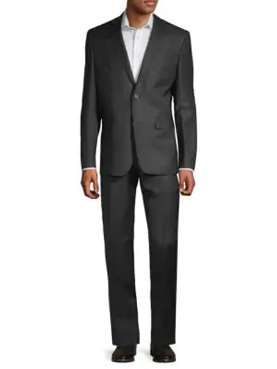 Shop Versace Modern-fit Classic Textured Wool Suit In Dark Grey