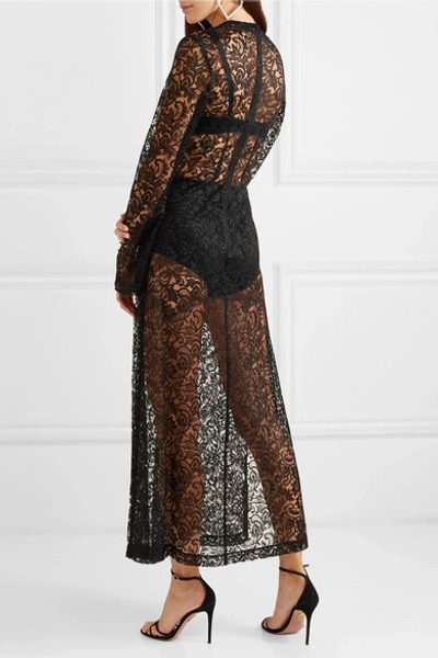 Shop Alessandra Rich Crystal-embellished Lace Maxi Dress In Black