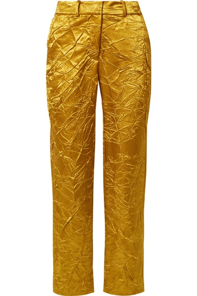 Shop Sies Marjan Willa Crinkled Satin-twill Straight-leg Pants In Gold