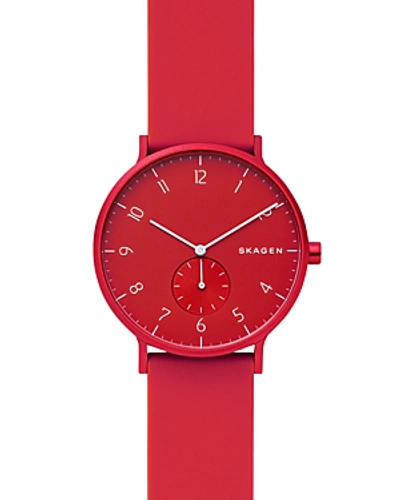 Shop Skagen Aaren Kulr Red Silicone Strap Watch, 41mm