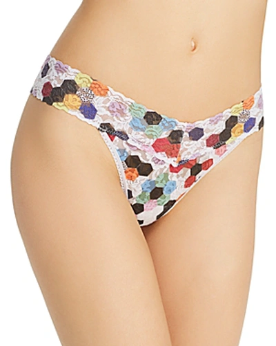 Shop Hanky Panky Original-rise Printed Lace Thong In Honeycomb