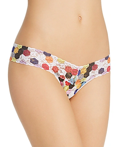 Shop Hanky Panky Low-rise Printed Lace Thong In Honeycomb