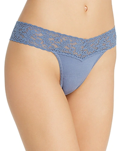 Shop Hanky Panky Cotton With A Conscience Low-rise Thong In Washed Indigo