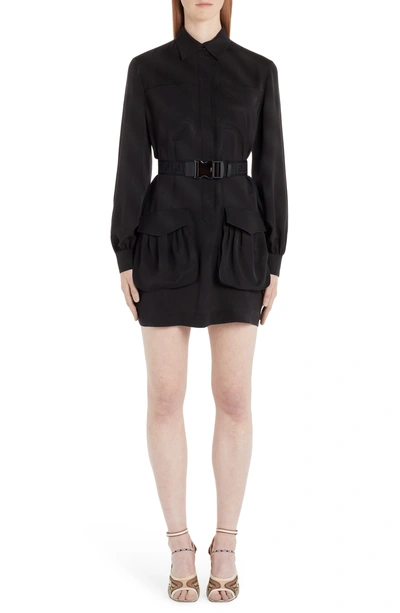 Shop Fendi Belted A-line Shirtdress In F0gme Black