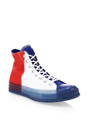 red white and blue high top converse