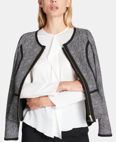 Shop Dkny Zippered Peplum Blazer In Black/white