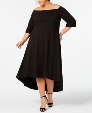 calvin klein off the shoulder high low dress