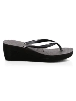 havaianas black wedge flip flops