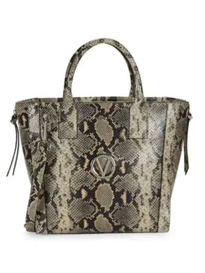 Shop Valentino By Mario Valentino Charmont Snake-embossed Leather Satchel In Natural