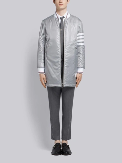 Shop Thom Browne 4-bar Down Fill Long Ripstop Bomber In Grey