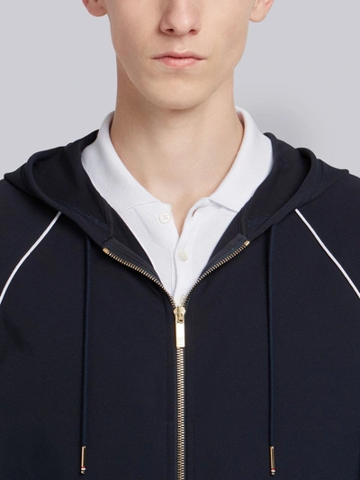 Shop Thom Browne Double-knit Tech Zip-up Hoodie In Blue