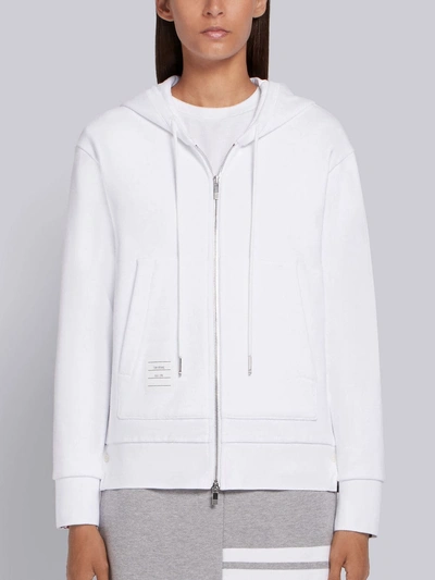 Shop Thom Browne White Classic Loopback Cotton Center Back Stripe Zip-up Hoodie