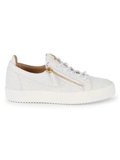 Shop Giuseppe Zanotti Snake-print Leather Low-top Sneakers In White
