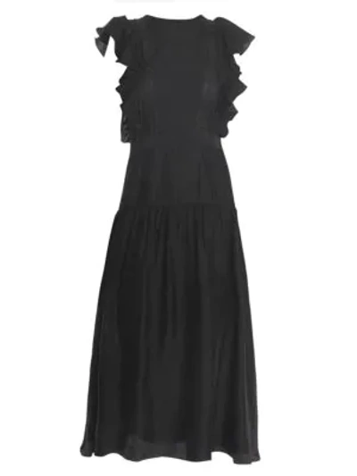 Shop Sandro Agnesse Smocked Acid Love Midi Dress In Black