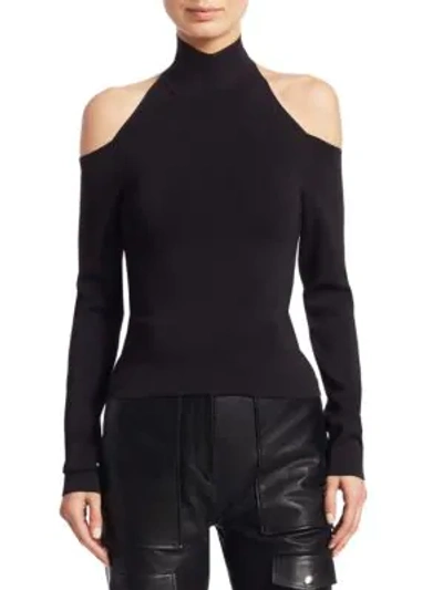 Shop Alexander Wang Turtleneck Shoulder Cutout Long Sleeve Top In Black