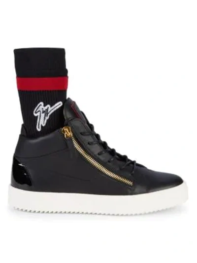 Shop Giuseppe Zanotti Mid Top Leather Sock Sneakers In Black