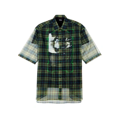Shop Raf Simons Green Checked Organza Shirt