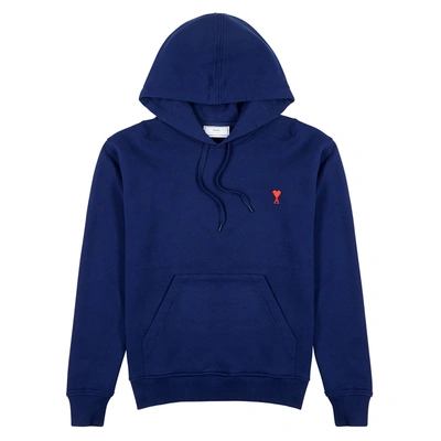 Shop Ami Alexandre Mattiussi Logo-embroidered Hooded Cotton Sweatshirt In Navy