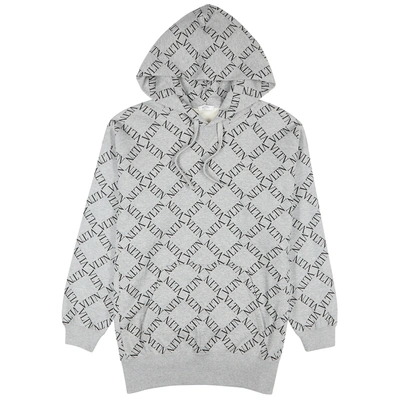 Shop Valentino Vltn-print Hooded Cotton Sweatshirt In Grey