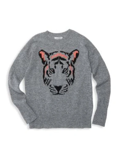 Shop Autumn Cashmere Little Girl's & Girl's Tiger Crew Sweater In Grey Combo