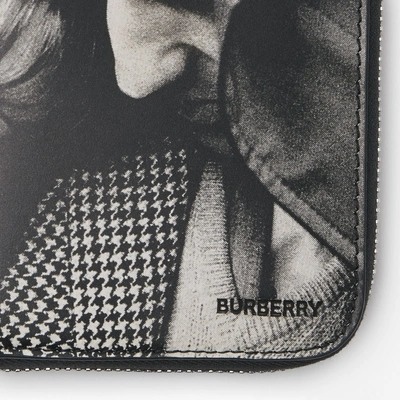 Shop Burberry Archive Campaign Print Leather Ziparound Wallet In Black/white