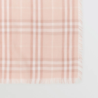 Shop Burberry Embroidered Vintage Check Lightweight Cashmere Scarf In Soft Peach