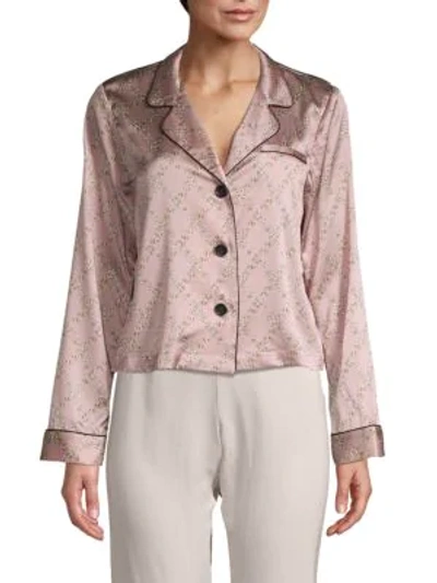 Shop Fleur Du Mal Cropped Stretch Silk Pajama Shirt In Rose Chain