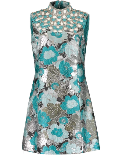 Shop Michael Kors Brocade Embroidered Shift In Aqua-slv