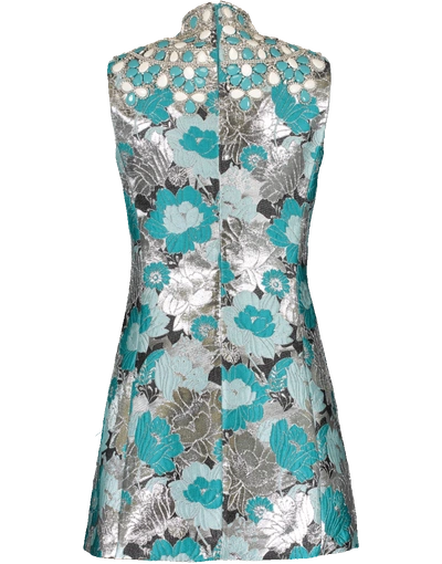 Shop Michael Kors Brocade Embroidered Shift In Aqua-slv