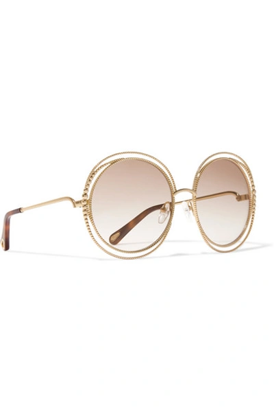 Shop Chloé Oversized Round-frame Gold-tone Sunglasses In Beige