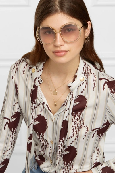 Shop Chloé Oversized Round-frame Gold-tone Sunglasses In Beige