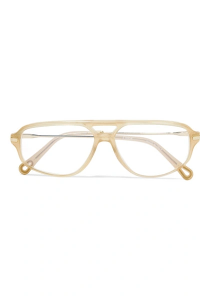 Shop Chloé Aviator-style Acetate And Gold-tone Optical Glasses In Beige