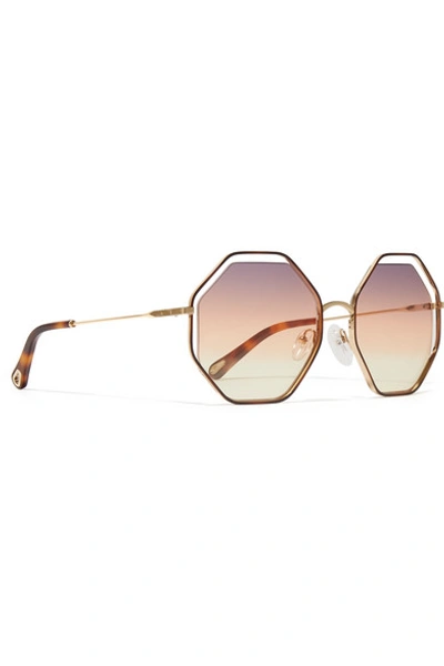 Shop Chloé Poppy Octagon-frame Gold-tone And Tortoiseshell Acetate Sunglasses In Brown