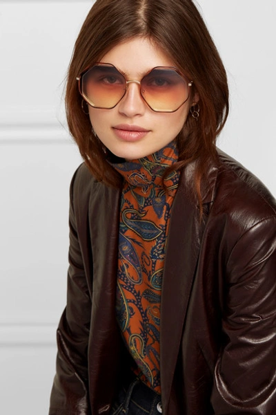 Shop Chloé Poppy Octagon-frame Gold-tone And Tortoiseshell Acetate Sunglasses In Brown