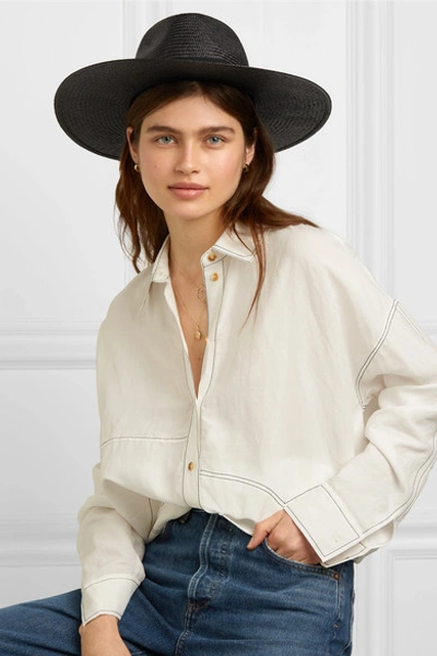 Shop Rag & Bone Grosgrain-trimmed Straw Panama Hat In Black