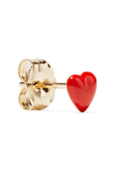Shop Alison Lou Tiny Heart 14-karat Gold And Enamel Earring