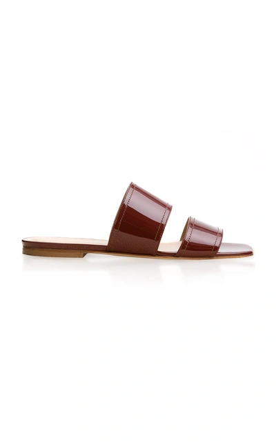 Shop Aeyde Mattea Square-toed Patent Leather Slides In Brown