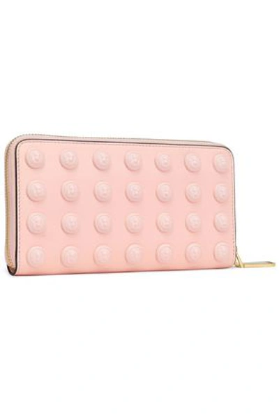 Shop Balmain Appliquéd Leather Wallet In Pastel Pink