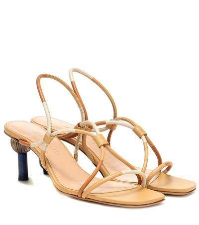 Shop Jacquemus Olbia Leather Sandals In Beige