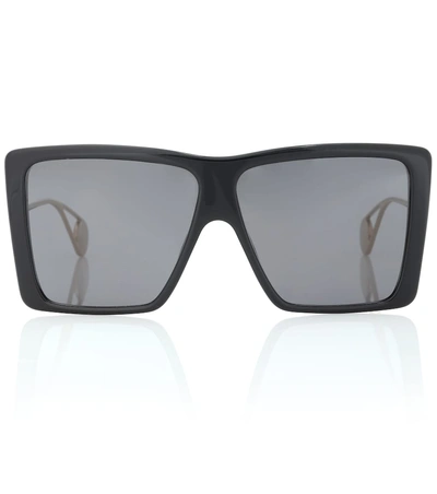 Shop Gucci Rectangular Acetate Sunglasses In Black