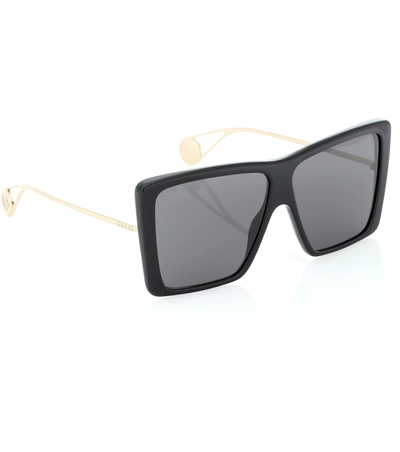 Shop Gucci Rectangular Acetate Sunglasses In Black