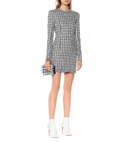 Shop Balmain Tweed Minidress In Blue