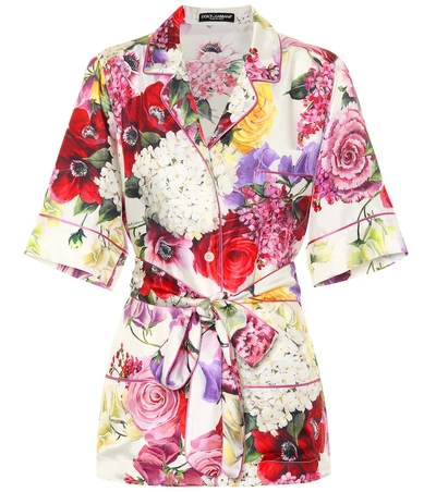 Shop Dolce & Gabbana Floral-printed Silk Pajama Top In Multicoloured