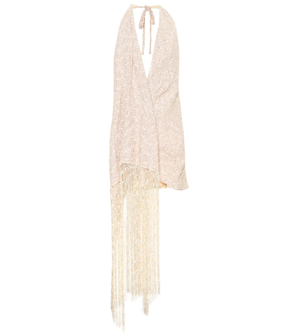 Jacquemus Valoria Halterneck Fringed Tweed Dress In Neutral ModeSens