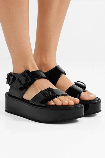 Shop Ann Demeulemeester Buckled Patent-leather Platform Sandals In Black