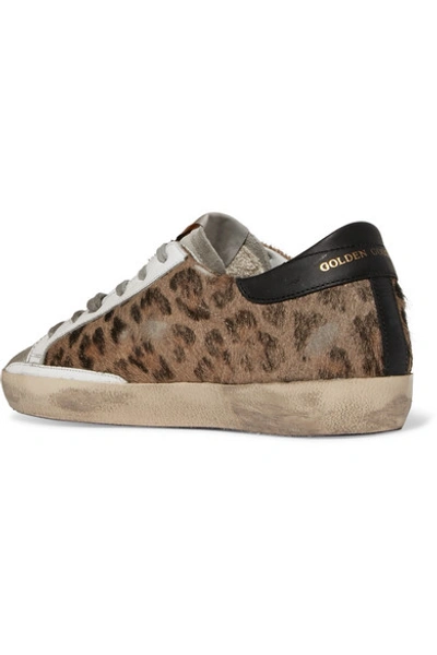 Shop Golden Goose Superstar Distressed Leopard-print Calf Hair, Leather And Suede Sneakers In Leopard Print